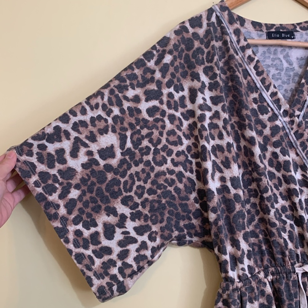 Ella Blue Leopard Relaxed Fit Loungewear Comfy Kimono One Piece Romper Shorts S - Picture 10 of 17